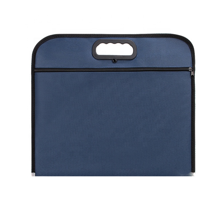 Navy A4 Oxford fabric document pouch with zipper and carry handle