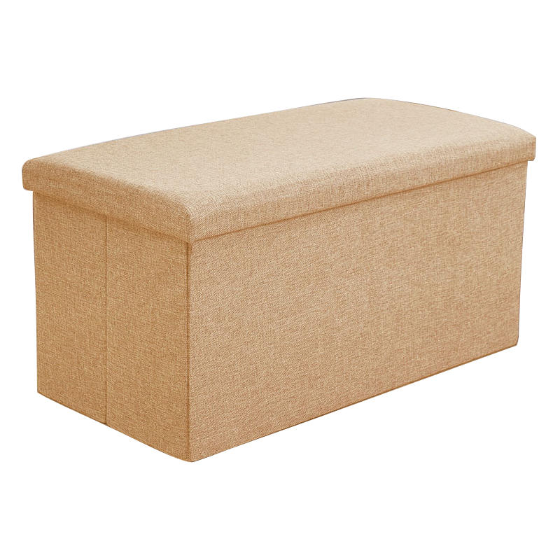 Beige rectangular foldable fabric storage ottoman with fitted lid